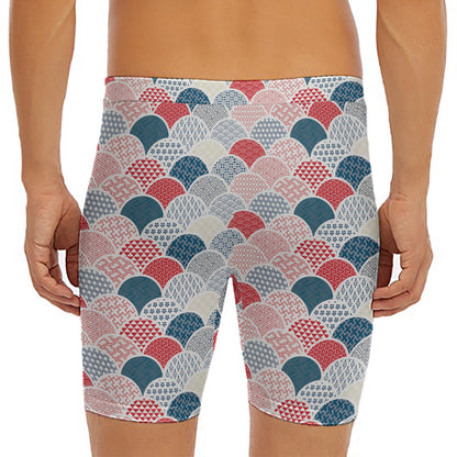 Japanese Geometric Pattern Print Men's Long Boxer Briefs