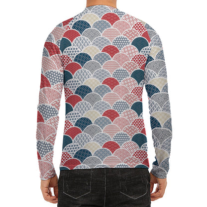 Japanese Geometric Pattern Print Men's Long Sleeve Rash Guard