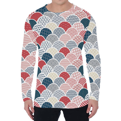Japanese Geometric Pattern Print Men's Long Sleeve T-Shirt