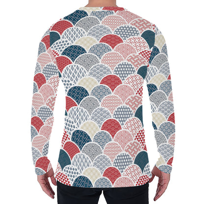 Japanese Geometric Pattern Print Men's Long Sleeve T-Shirt