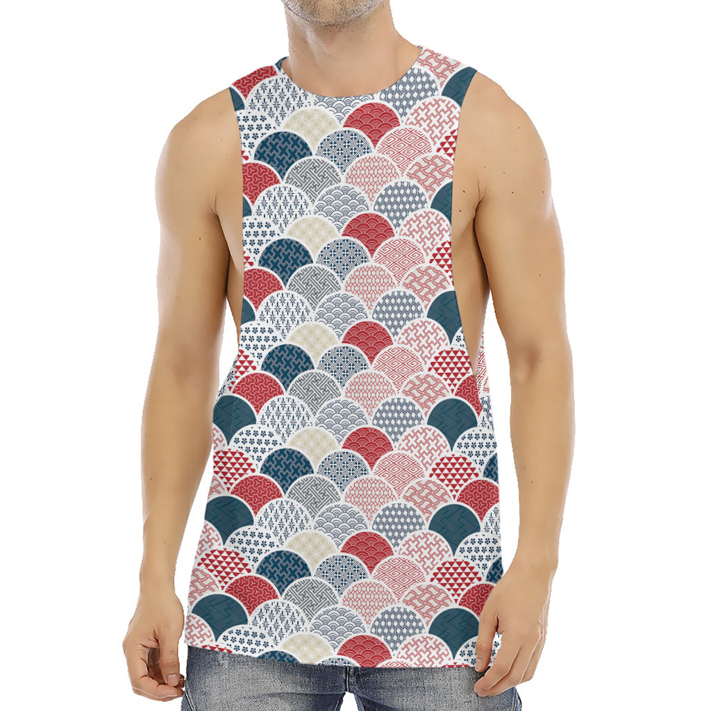 Japanese Geometric Pattern Print Men's Muscle Tank Top