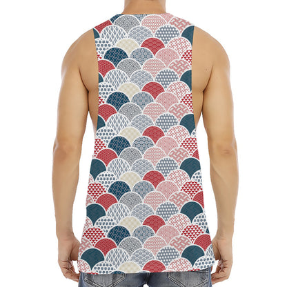 Japanese Geometric Pattern Print Men's Muscle Tank Top