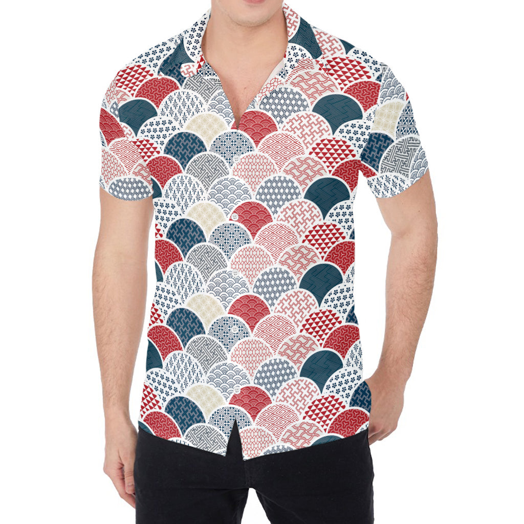 Japanese Geometric Pattern Print Men's Shirt