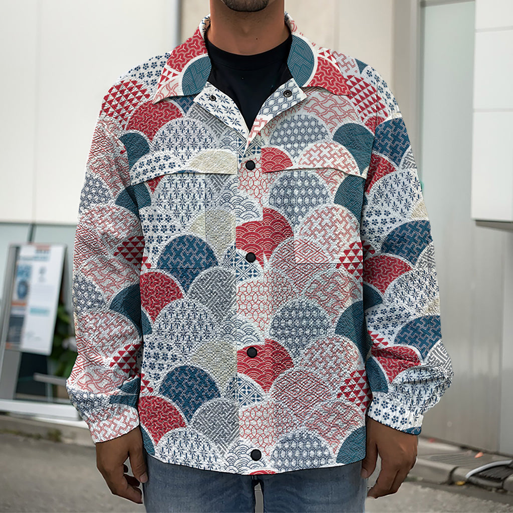 Japanese Geometric Pattern Print Men's Shirt Jacket