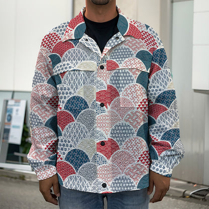 Japanese Geometric Pattern Print Men's Shirt Jacket