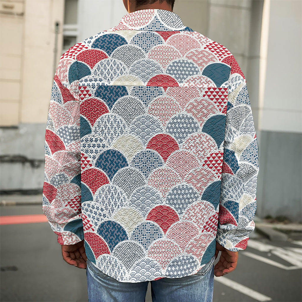 Japanese Geometric Pattern Print Men's Shirt Jacket