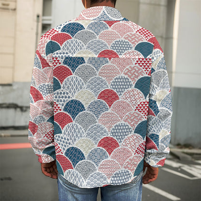 Japanese Geometric Pattern Print Men's Shirt Jacket