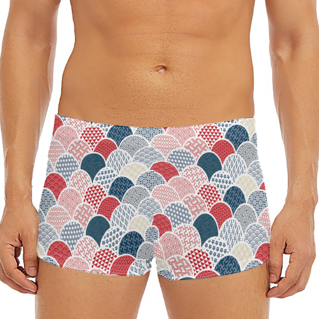 Japanese Geometric Pattern Print Men's Short Boxer Briefs