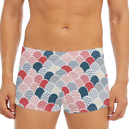 Japanese Geometric Pattern Print Men's Short Boxer Briefs