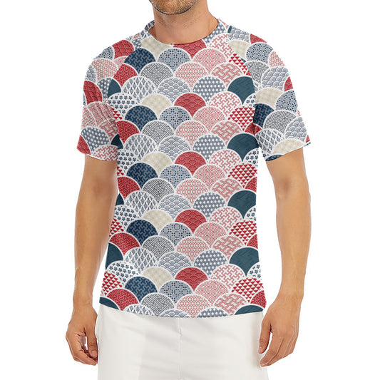 Japanese Geometric Pattern Print Men's Short Sleeve Rash Guard