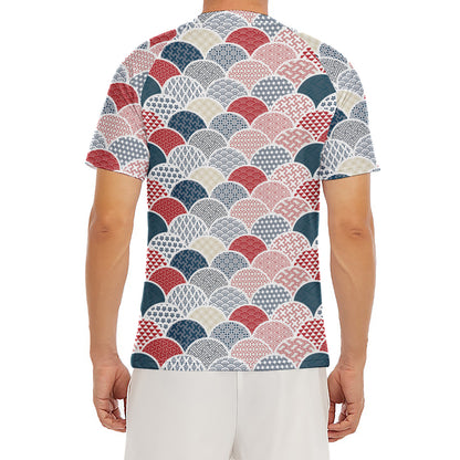 Japanese Geometric Pattern Print Men's Short Sleeve Rash Guard