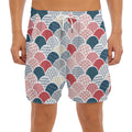 Japanese Geometric Pattern Print Men's Split Running Shorts