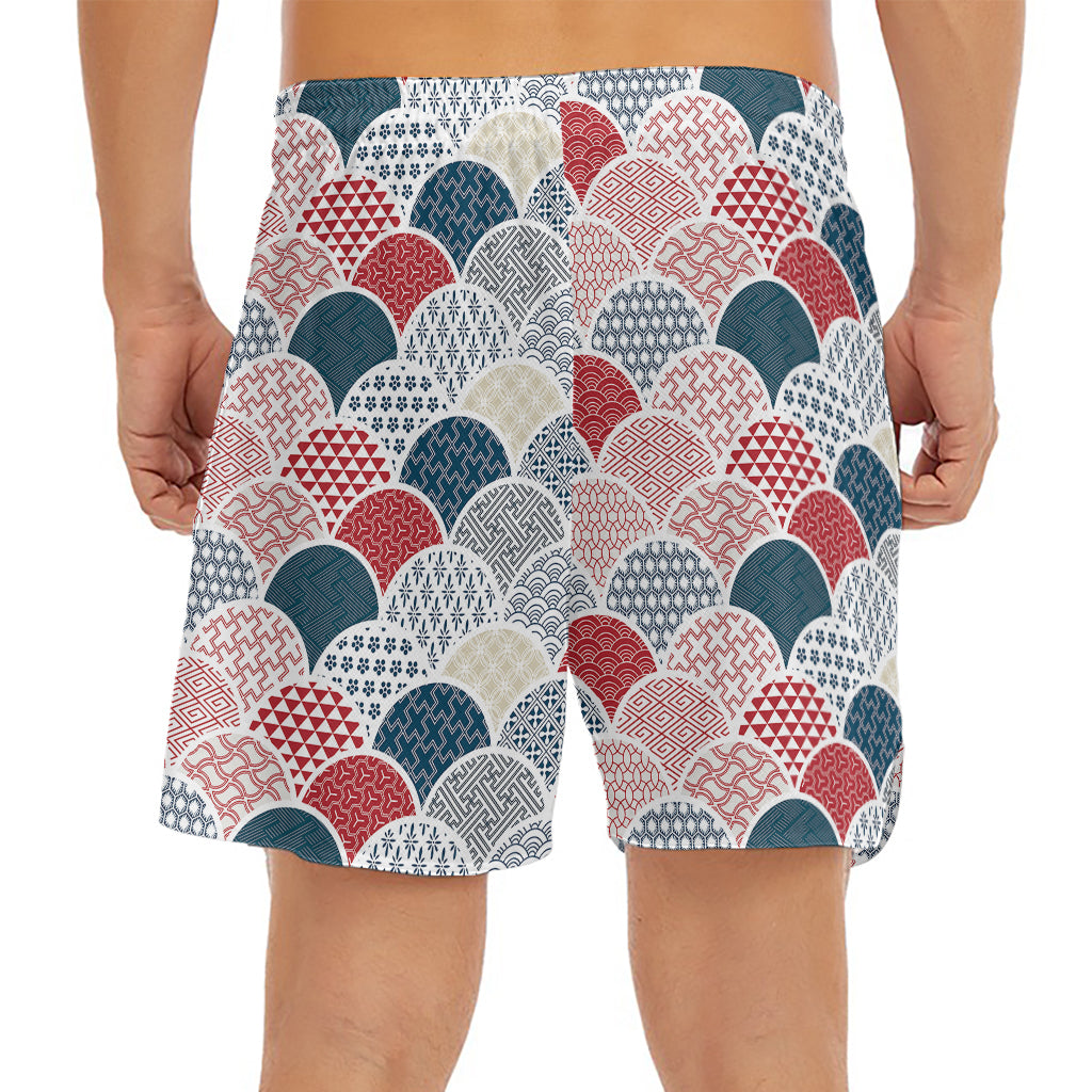 Japanese Geometric Pattern Print Men's Split Running Shorts