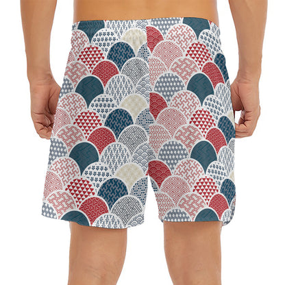 Japanese Geometric Pattern Print Men's Split Running Shorts