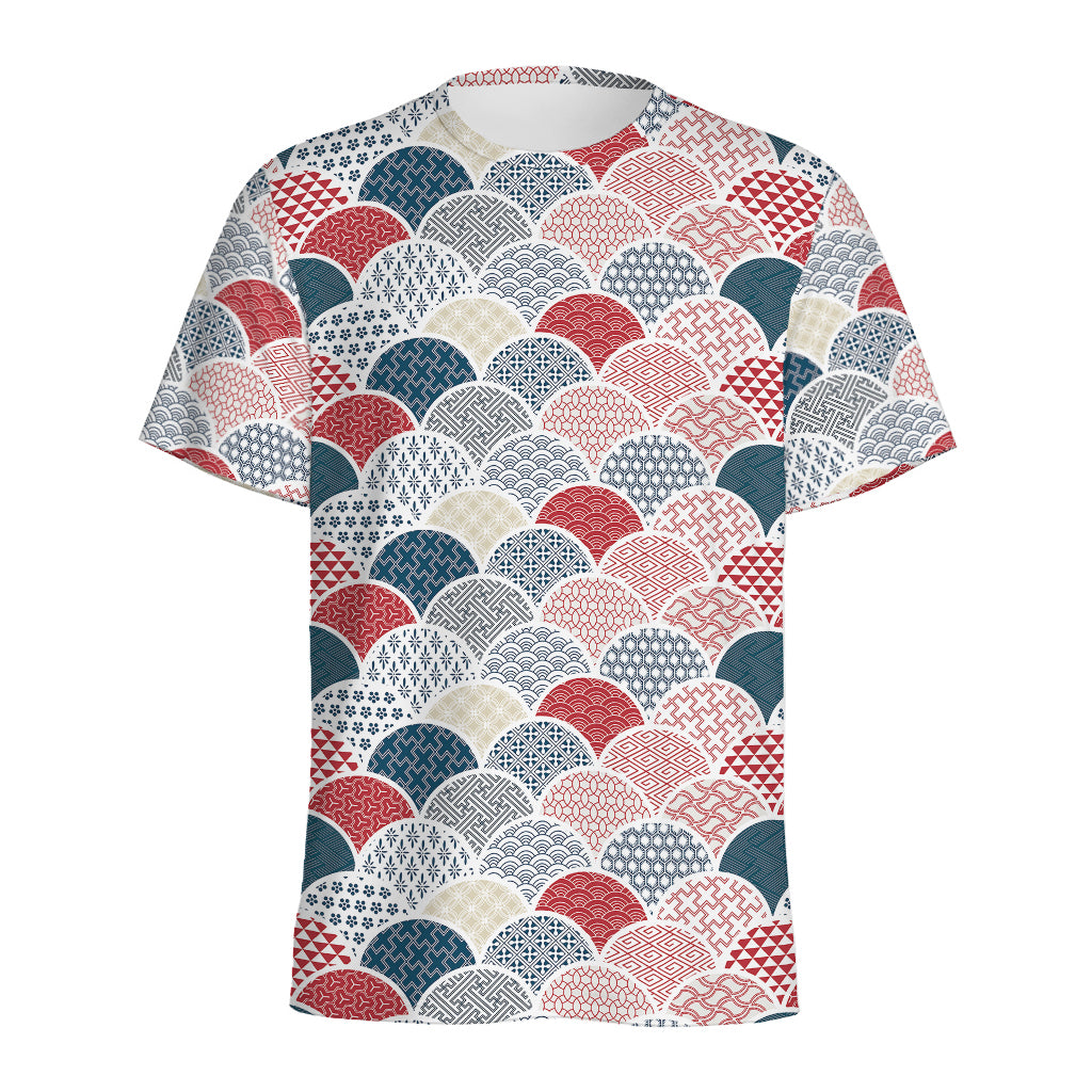 Japanese Geometric Pattern Print Men's Sports T-Shirt