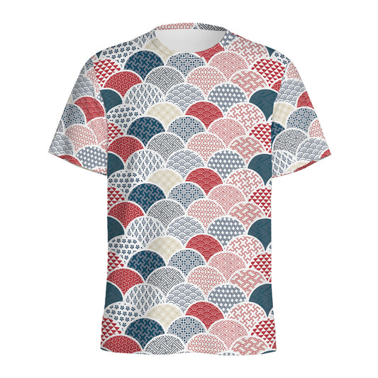 Japanese Geometric Pattern Print Men's Sports T-Shirt