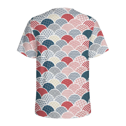 Japanese Geometric Pattern Print Men's Sports T-Shirt