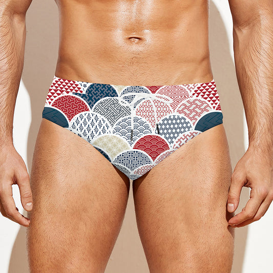 Japanese Geometric Pattern Print Men's Swim Briefs
