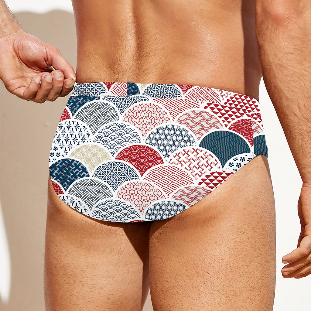Japanese Geometric Pattern Print Men's Swim Briefs