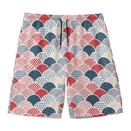 Japanese Geometric Pattern Print Men's Swim Trunks