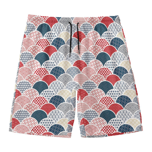 Japanese Geometric Pattern Print Men's Swim Trunks