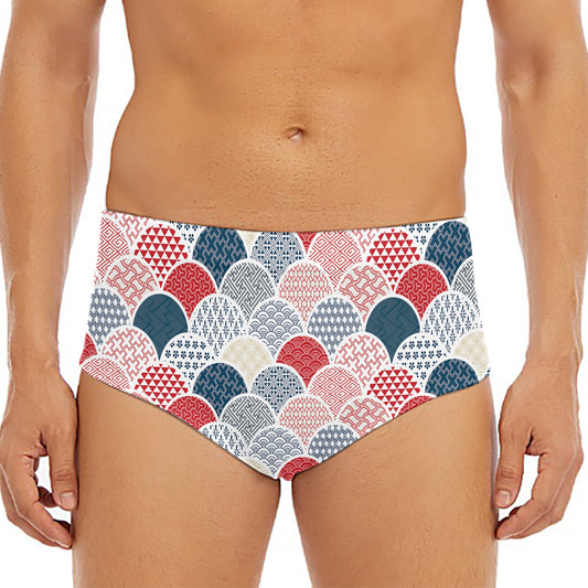Japanese Geometric Pattern Print Men's Triangle Swim Briefs