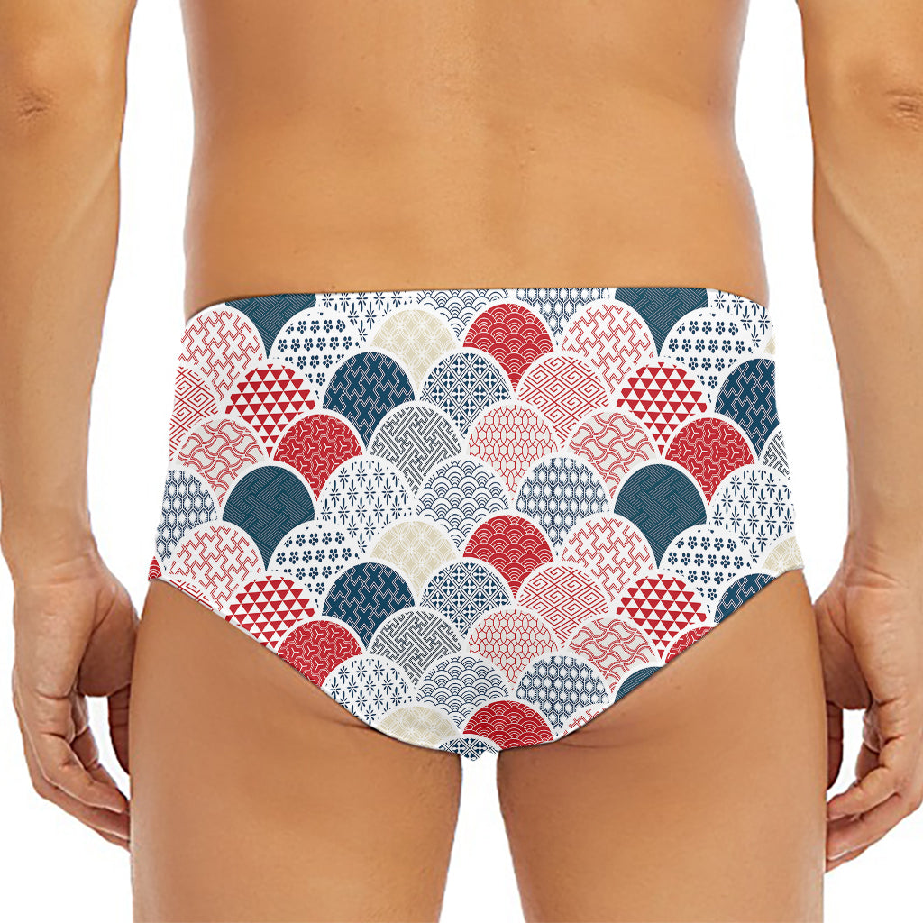 Japanese Geometric Pattern Print Men's Triangle Swim Briefs
