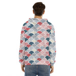 Japanese Geometric Pattern Print Men's Velvet Pullover Hoodie