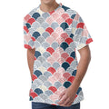 Japanese Geometric Pattern Print Men's Velvet T-Shirt