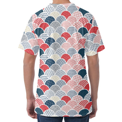 Japanese Geometric Pattern Print Men's Velvet T-Shirt