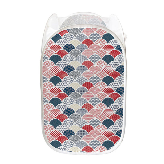 Japanese Geometric Pattern Print Mesh Laundry Hamper