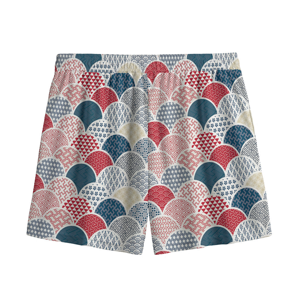Japanese Geometric Pattern Print Mesh Shorts