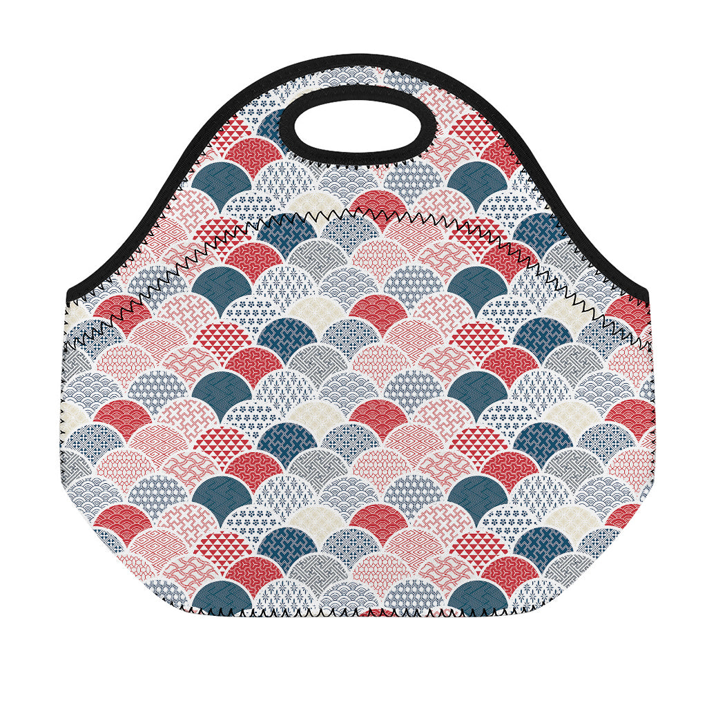 Japanese Geometric Pattern Print Neoprene Lunch Bag