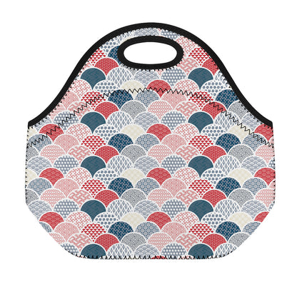 Japanese Geometric Pattern Print Neoprene Lunch Bag