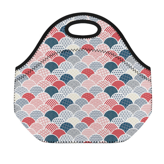 Japanese Geometric Pattern Print Neoprene Lunch Bag