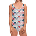 Japanese Geometric Pattern Print One Piece Swimsuit