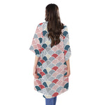 Japanese Geometric Pattern Print Open Front Beach Cover Up
