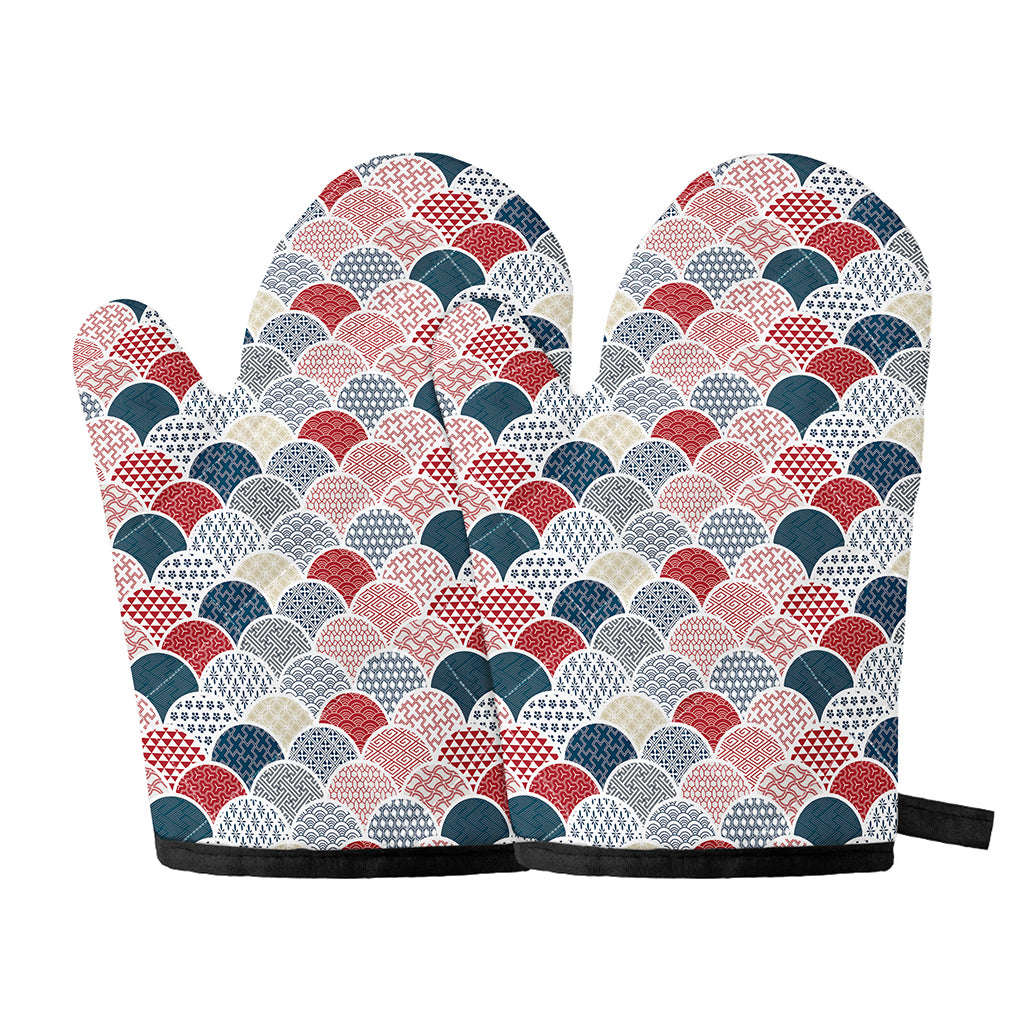 Japanese Geometric Pattern Print Oven Mitts