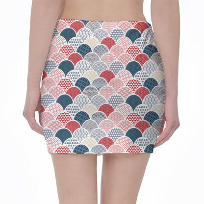 Japanese Geometric Pattern Print Pencil Mini Skirt