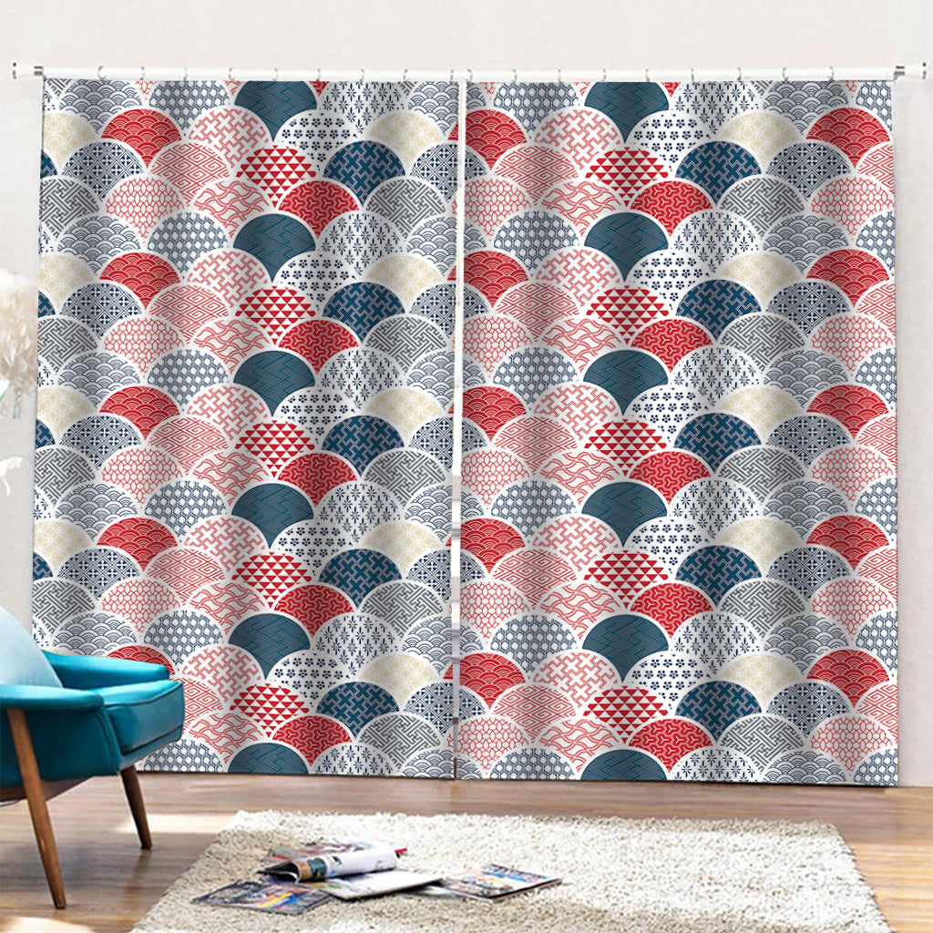 Japanese Geometric Pattern Print Pencil Pleat Curtains