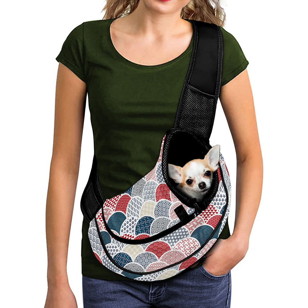 Japanese Geometric Pattern Print Pet Sling Carrier