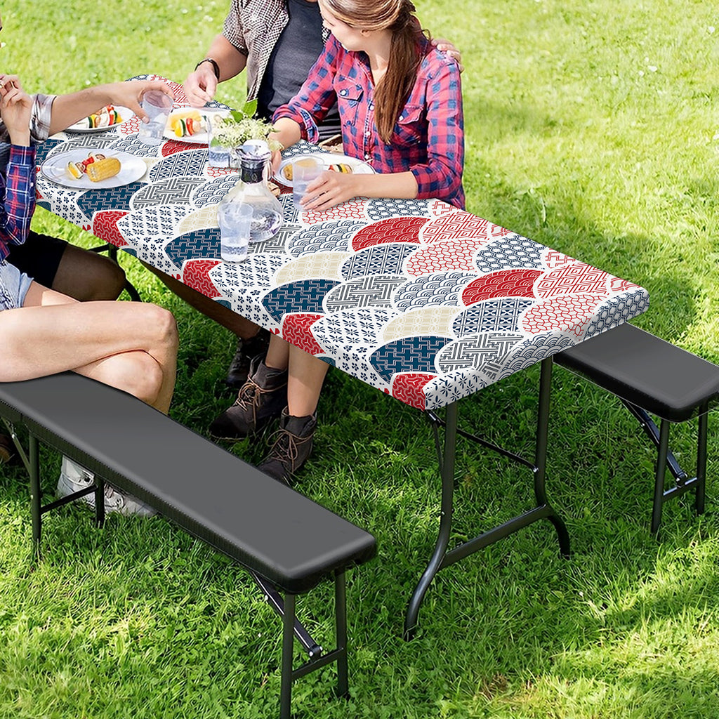 Japanese Geometric Pattern Print Picnic Table Cover