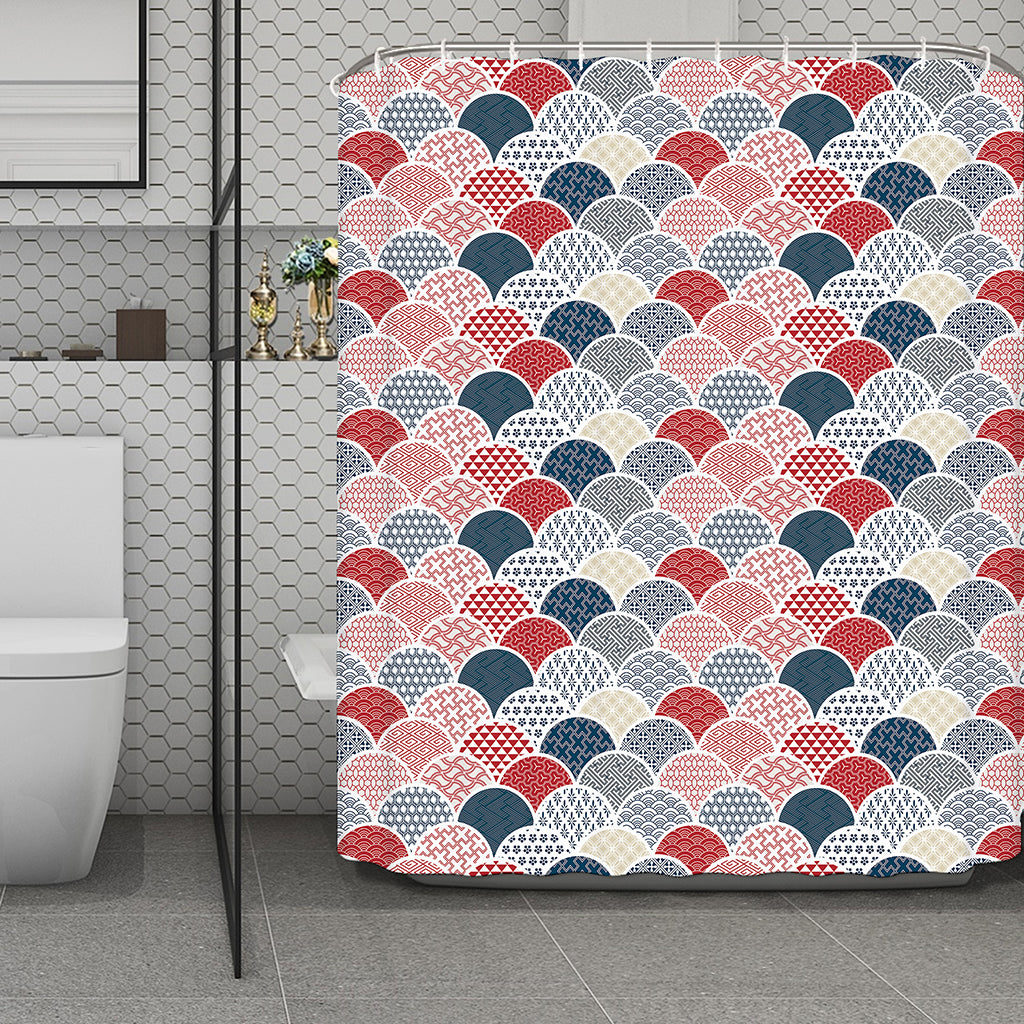 Japanese Geometric Pattern Print Polyester Shower Curtain