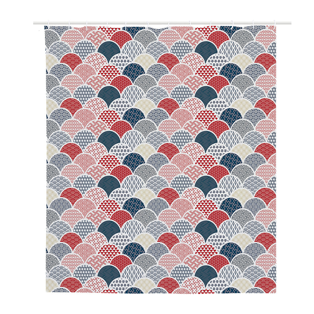 Japanese Geometric Pattern Print Polyester Shower Curtain