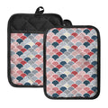 Japanese Geometric Pattern Print Pot Holders With Pocket