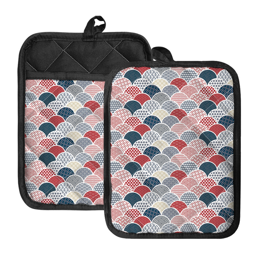 Japanese Geometric Pattern Print Pot Holders With Pocket