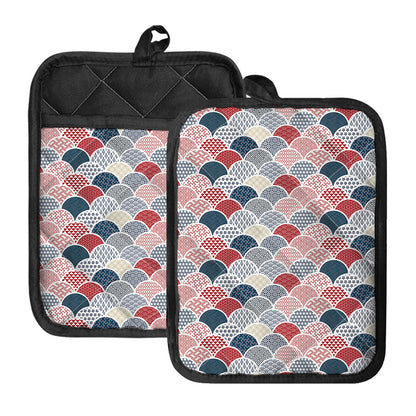 Japanese Geometric Pattern Print Pot Holders With Pocket