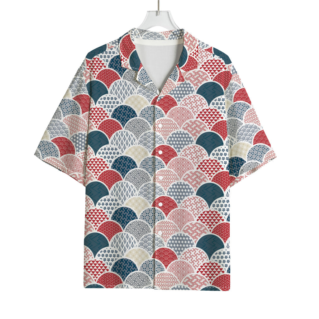 Japanese Geometric Pattern Print Rayon Hawaiian Shirt