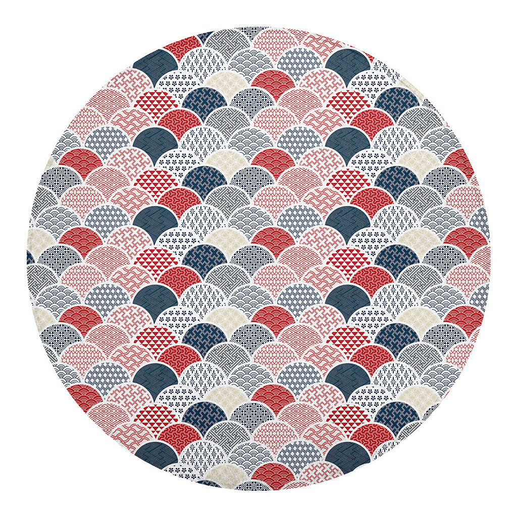 Japanese Geometric Pattern Print Round Blanket