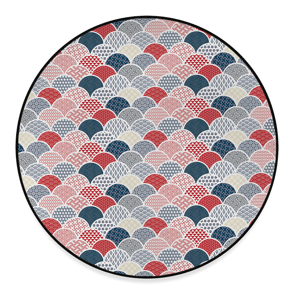 Japanese Geometric Pattern Print Round Floor Mat